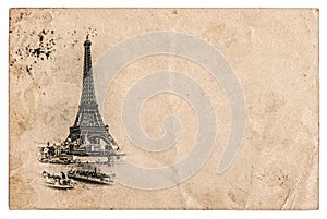 Vintage postcard with Eiffel Tower in Paris, France