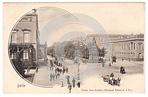 Vintage postcard. Germany. Boulevard Unter den Linden in Berlin