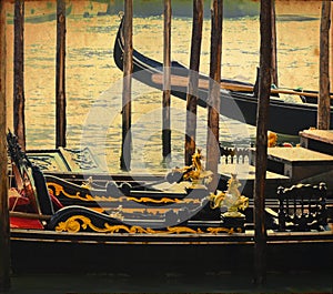 Vintage postcard of Gondolas at Venice canal