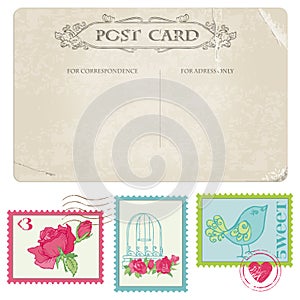 Vintage Postcard and Postage Stamps
