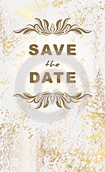 Vintage postcard save the date grunge, aged marble background wi