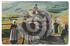 Vintage postcard with swiss peasants