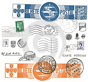 Vintage postcard symbols and stamps photo