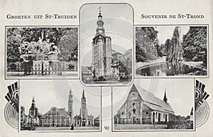 Vintage postcard with touristic scenes in Sint-Truiden. Sint-Truiden Saint-Trond, Sintruin is a city and municipality located in