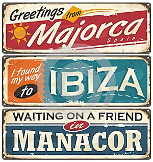 Vintage postcards layouts with popular touristic destination in Spain