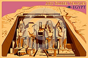 Vintage poster of Abu Simbel Temples in Nubia famous monument in Egypt