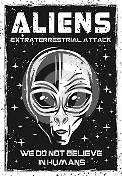 Vintage poster with alien head vector illustration