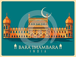 Vintage poster of Bara Imambara in Uttar Pradesh famous monument of India