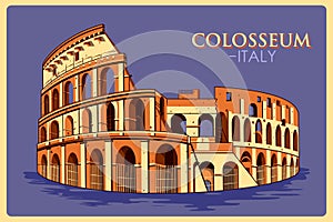 Vintage poster of Colosseum in Roma famous monument in Italy