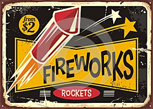 Vintage poster or flyer design for fire works rockets retailer