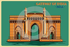 Vintage poster of Gateway of India in Mumbai famous monument of India