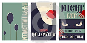 Vintage poster Halloween movie minimalism set for flyer design. Horror old cinema. Layout template. Party decoration