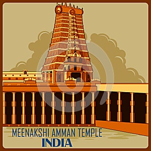 Vintage poster of Meenakshi Amman Temple in Tamil Nadu famous monument of India