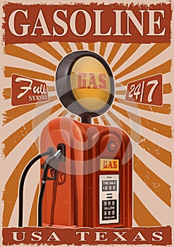 Vintage poster with old gas pump.