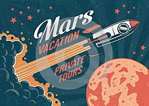 Vintage poster - rocket flies to the planet Mars