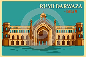 Vintage poster of Rumi Darwaza of Lucknow famous monument of India