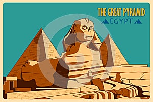 Vintage poster of Sphinx and Pyramids in Giza famous monument in Egypt photo
