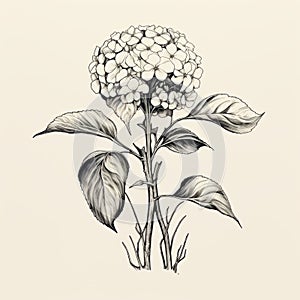 Vintage Poster Style Hand-drawn Hydrangea And Lily Ink Illustration