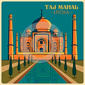 Vintage poster of Taj Mahal in Uttar Pradesh famous monument of India