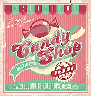Vintage poster template for candy shop.