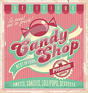 Vintage poster template for candy shop. photo