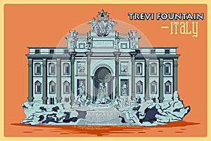 Vintage poster of Trevi Fountain In Rome famous monument in Italy