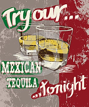 Vintage poster of two stemware with tequila photo