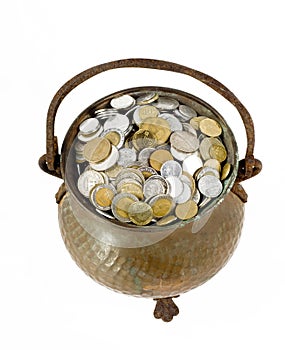 Vintage pot with coins