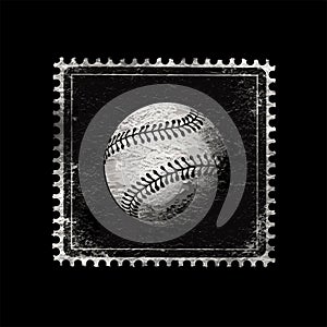 Vintage print baseball ball. Soft minimalist simple design on a black background transferable to a t-shirt. Baseball