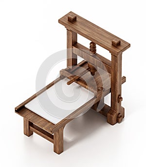 Vintage printing press isolated on white background. 3D illustration