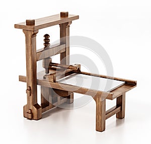 Vintage printing press isolated on white background. 3D illustration