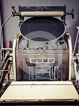 Vintage Printing press machine close up