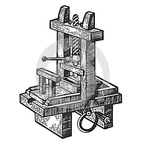 Vintage printing press sketch engraving vector