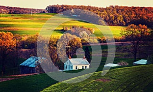 Vintage processed photo of farm fields and homes in Southern York County, Pennsylvania. photo