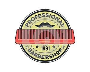 Vintage Professional Gentleman Close Shave Barbershop Logo Badge Emblem