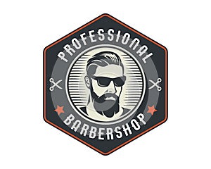 Vintage Professional Gentleman Close Shave Barbershop Logo Badge Emblem