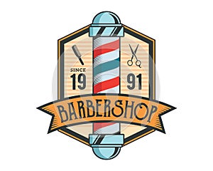 Vintage Professional Gentleman Close Shave Barbershop Logo Badge Emblem