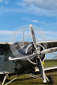 Vintage propeller airplane biplane for field work