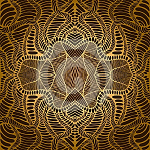 Vintage psychedelic fractal mandala pattern. Steampunk style, golden gradient outline color, brown background. Vector illustration