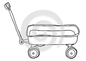 Vintage Pull Mini Wagon lineart illustration