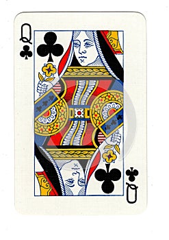 Vintage queen of clubs playing card.