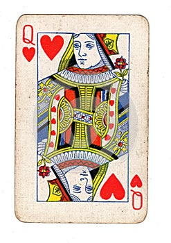 A vintage queen of hearts playing card.