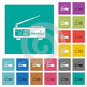 Vintage radio clock square flat multi colored icons