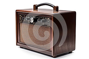 Vintage radio receiver - antique wooden box radio isolate on white with clipping path for object