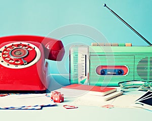 Vintage radio and telephone