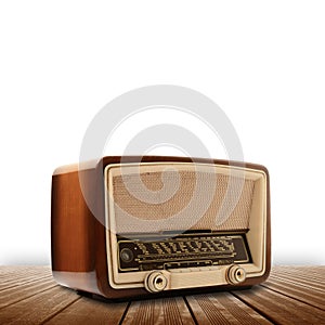 Vintage radio on white background