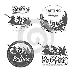 Vintage rafting, canoe and kayak vector labels, emblems badges set