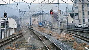 Vintage railroad tracks - Railway train station in Japan