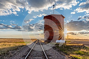 Vintage railroad water tower on the prairies in Wartime, Saskatchewan