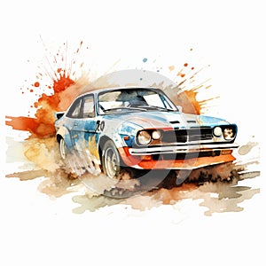 Vintage Rally Car Watercolor Clipart With Range Murata Style
